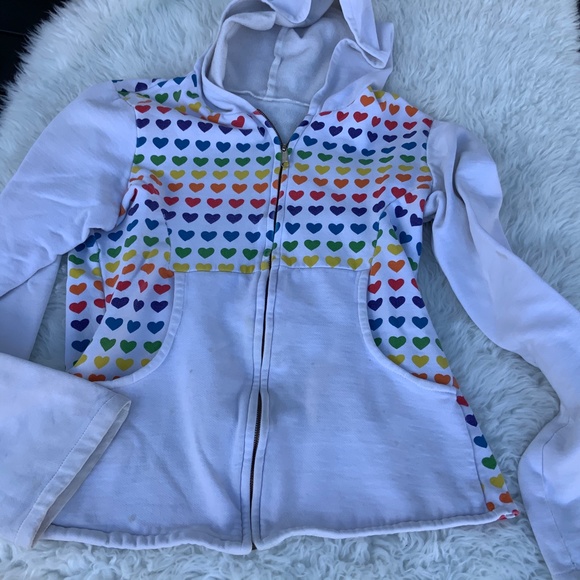 Cute Heart sweatshirt zip down hoodie rainbow vintage handmade - Picture 4 of 4